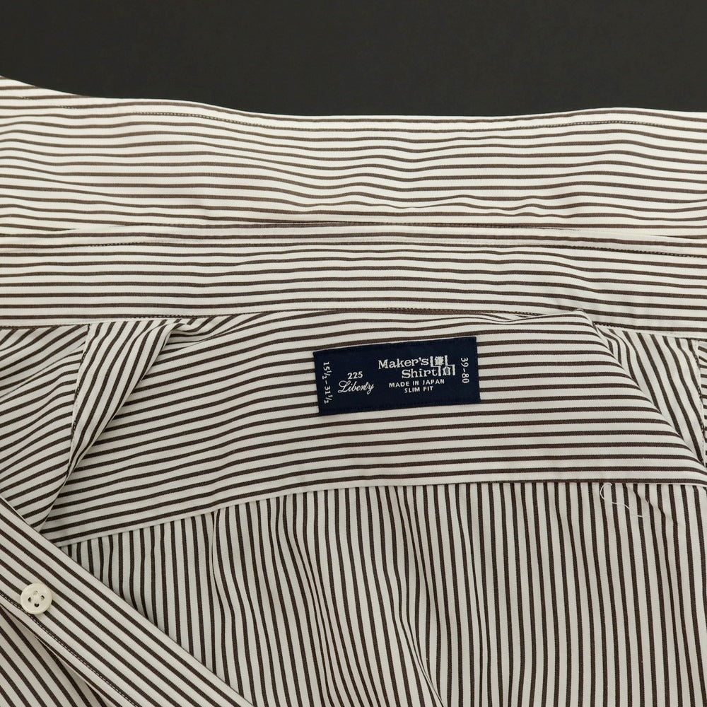 【中古】メイカーズシャツ カマクラ Makers Shirt 鎌倉 コットン ストライプ ドレスシャツ ホワイトxダークブラウン【 サイズ39 】【 状態ランクB 】【 メンズ 】 [APD]