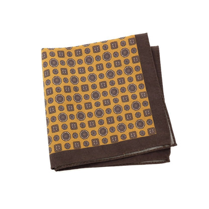 【中古】ルイジ ボレッリ Luigi Borrelli コットン 小紋 ポケットチーフ ブラウンxオーカー【 状態ランクB 】【 メンズ 】