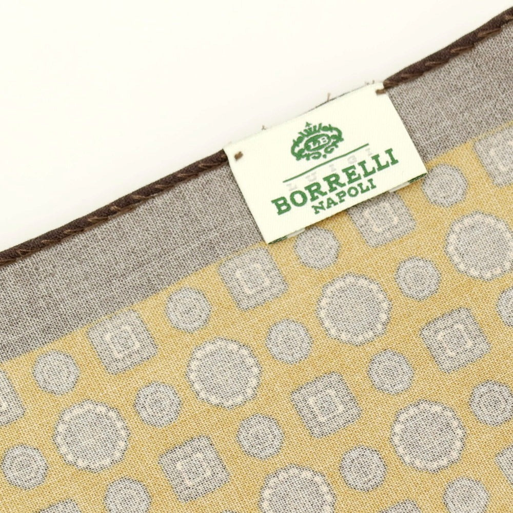 【中古】ルイジ ボレッリ Luigi Borrelli コットン 小紋 ポケットチーフ ブラウンxオーカー【 状態ランクB 】【 メンズ 】