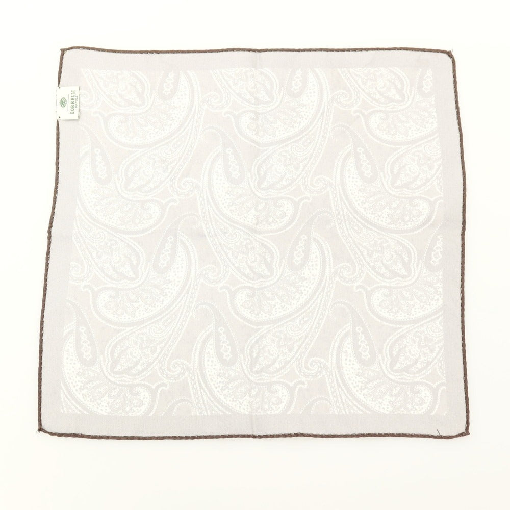 【中古】ルイジ ボレッリ Luigi Borrelli シルク ペイズリー柄 ポケットチーフ ブラウンxホワイト【 状態ランクB 】【 メンズ 】