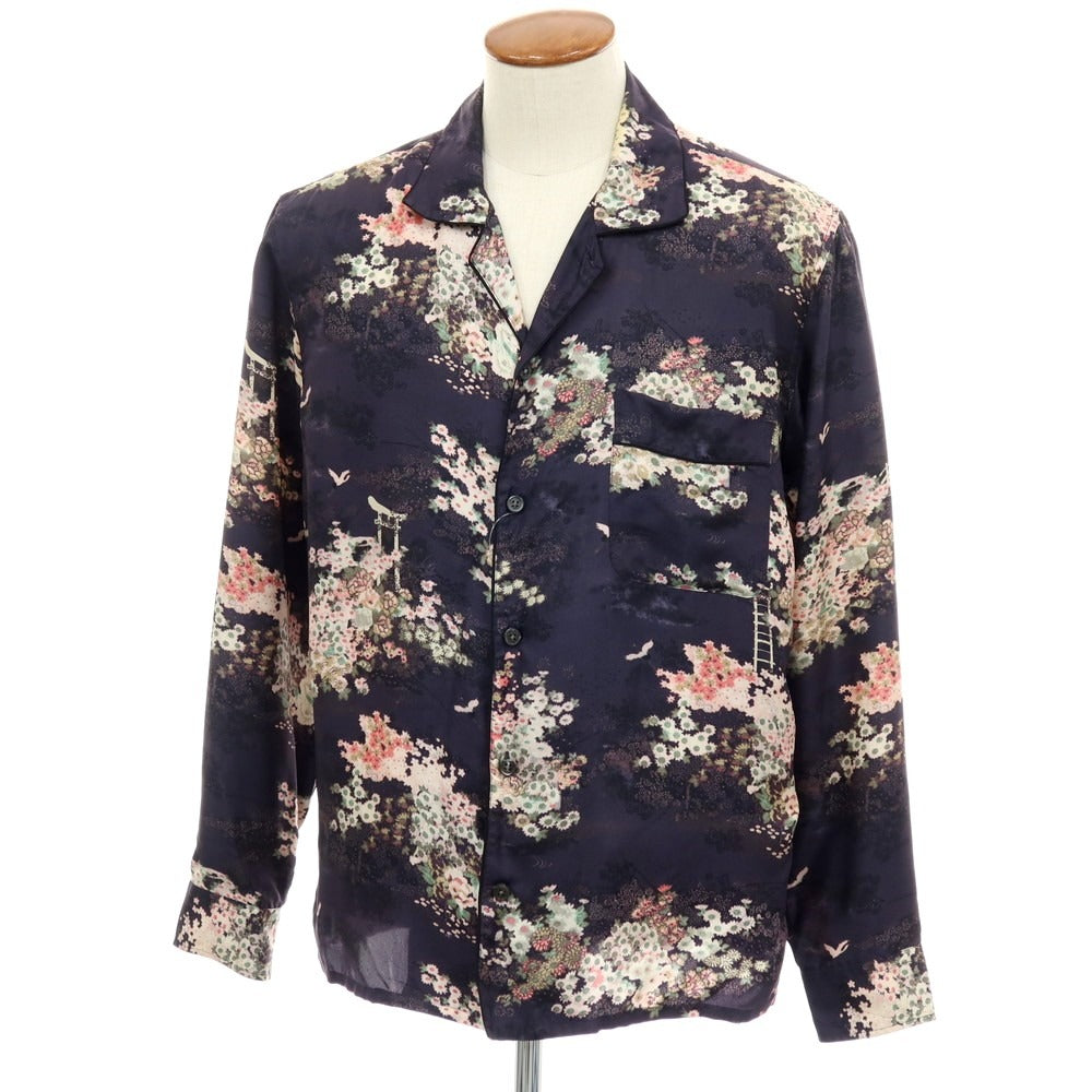 【中古】マークジェイコブス MARC JACOBS シルク 総柄 プリント パジャマシャツ カジュアルシャツ ネイビーxホワイト【サイズ48】【 状態ランクC 】【 メンズ 】