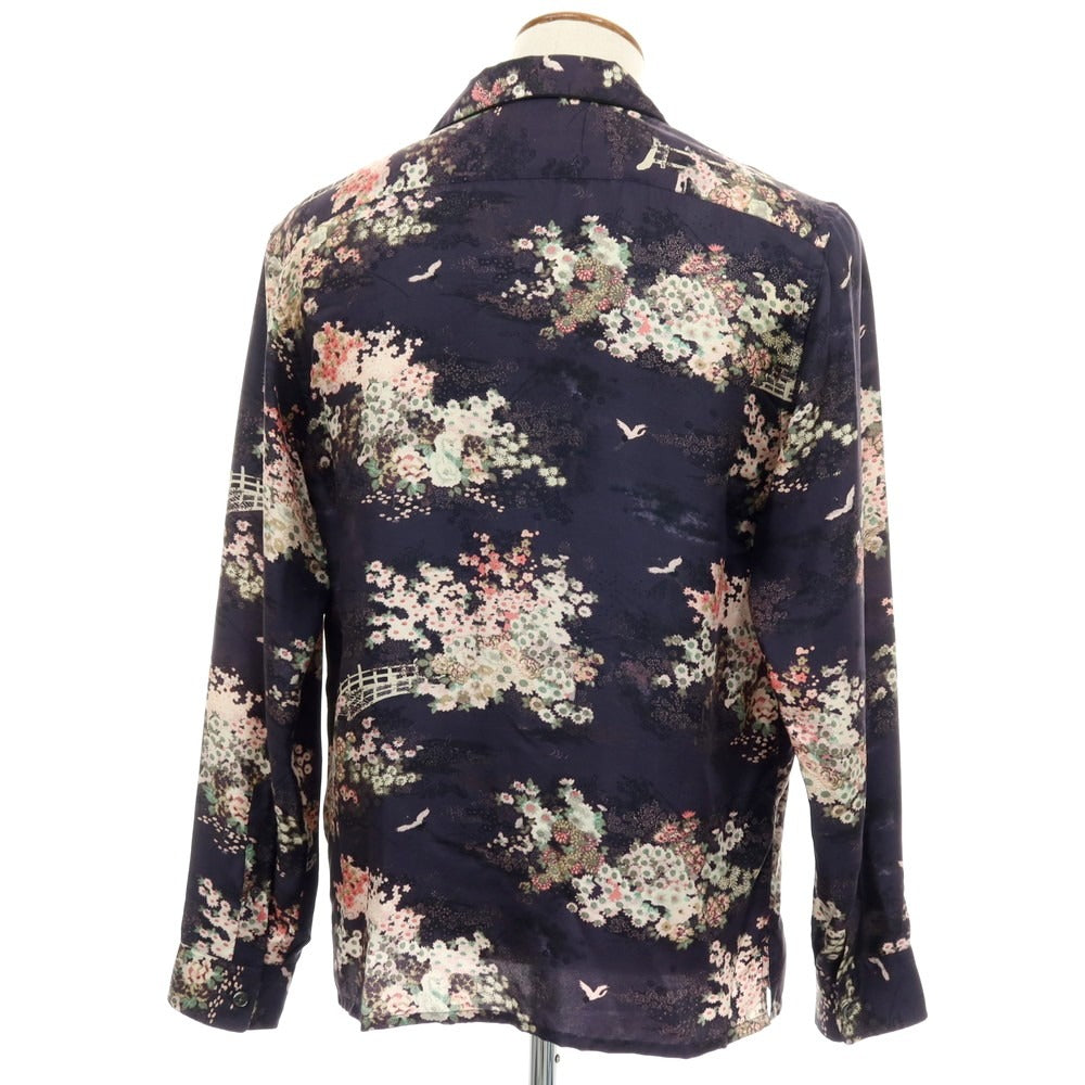 【中古】マークジェイコブス MARC JACOBS シルク 総柄 プリント パジャマシャツ カジュアルシャツ ネイビーxホワイト【サイズ48】【 状態ランクC 】【 メンズ 】