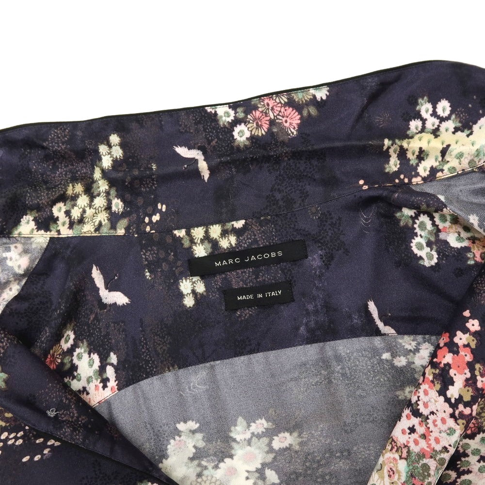 【中古】マークジェイコブス MARC JACOBS シルク 総柄 プリント パジャマシャツ カジュアルシャツ ネイビーxホワイト【サイズ48】【 状態ランクC 】【 メンズ 】