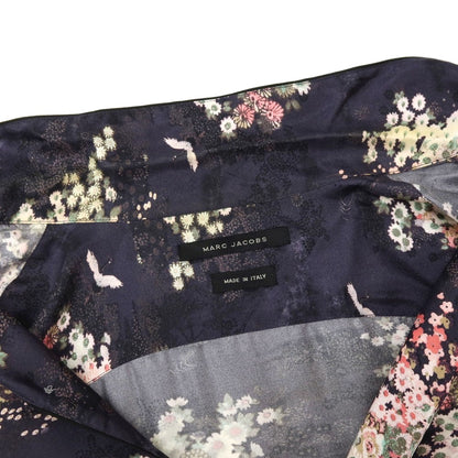 【中古】マークジェイコブス MARC JACOBS シルク 総柄 プリント パジャマシャツ カジュアルシャツ ネイビーxホワイト【サイズ48】【 状態ランクC 】【 メンズ 】