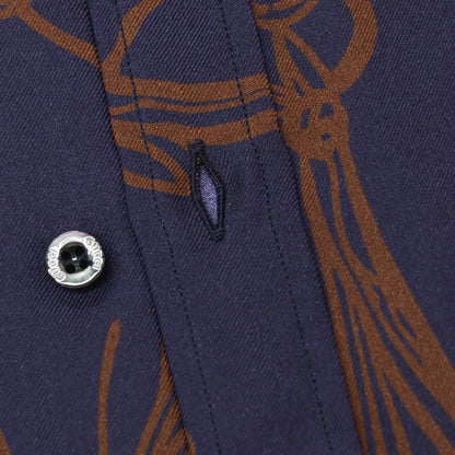 【中古】グッチ GUCCI シルク ホース プリント レギュラーカラー カジュアルシャツ ネイビーxブラウン【サイズ40】【 状態ランクC 】【 メンズ 】