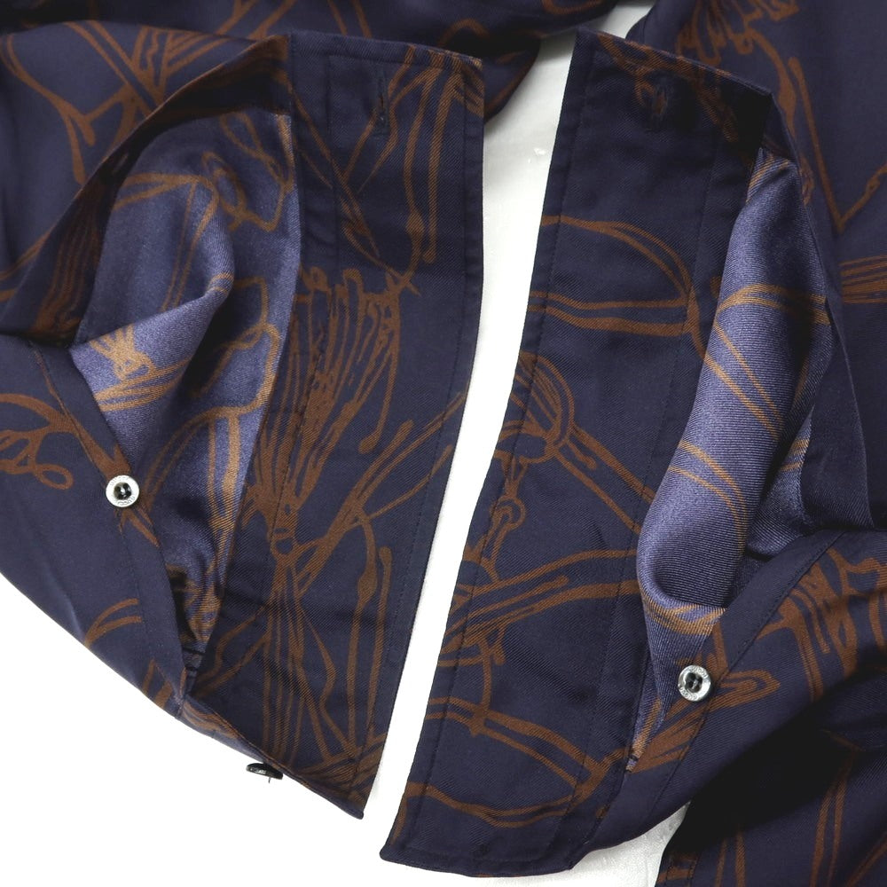 【中古】グッチ GUCCI シルク ホース プリント レギュラーカラー カジュアルシャツ ネイビーxブラウン【サイズ40】【 状態ランクC 】【 メンズ 】