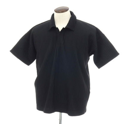 【中古】オム プリッセ イッセイミヤケ HOMME PLISSE ISSEY MIYAKE ポリエステル プリーツ スキッパー 半袖ポロシャツ ブラック【サイズ3】【 状態ランクB 】【 メンズ 】