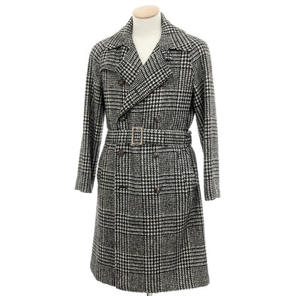 【中古】スティレ ラティーノ STILE LATINO ウールアルパカ チェック トレンチコート ブラックxホワイト【 44 】【 状態ランクB 】【 メンズ 】