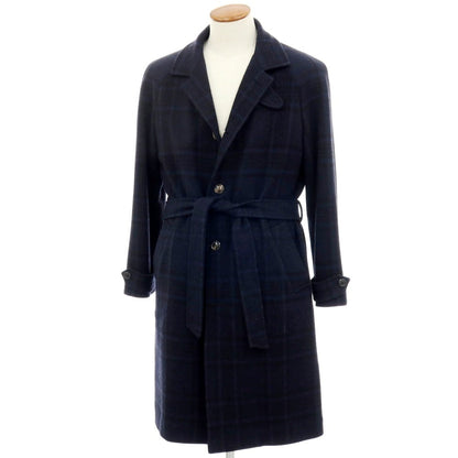 【中古】スティレ ラティーノ STILE LATINO ウールカシミヤ チェック ステンカラーコート ブラックxネイビー【 46 】【 状態ランクB 】【 メンズ 】
