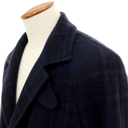 【中古】スティレ ラティーノ STILE LATINO ウールカシミヤ チェック ステンカラーコート ブラックxネイビー【 46 】【 状態ランクB 】【 メンズ 】