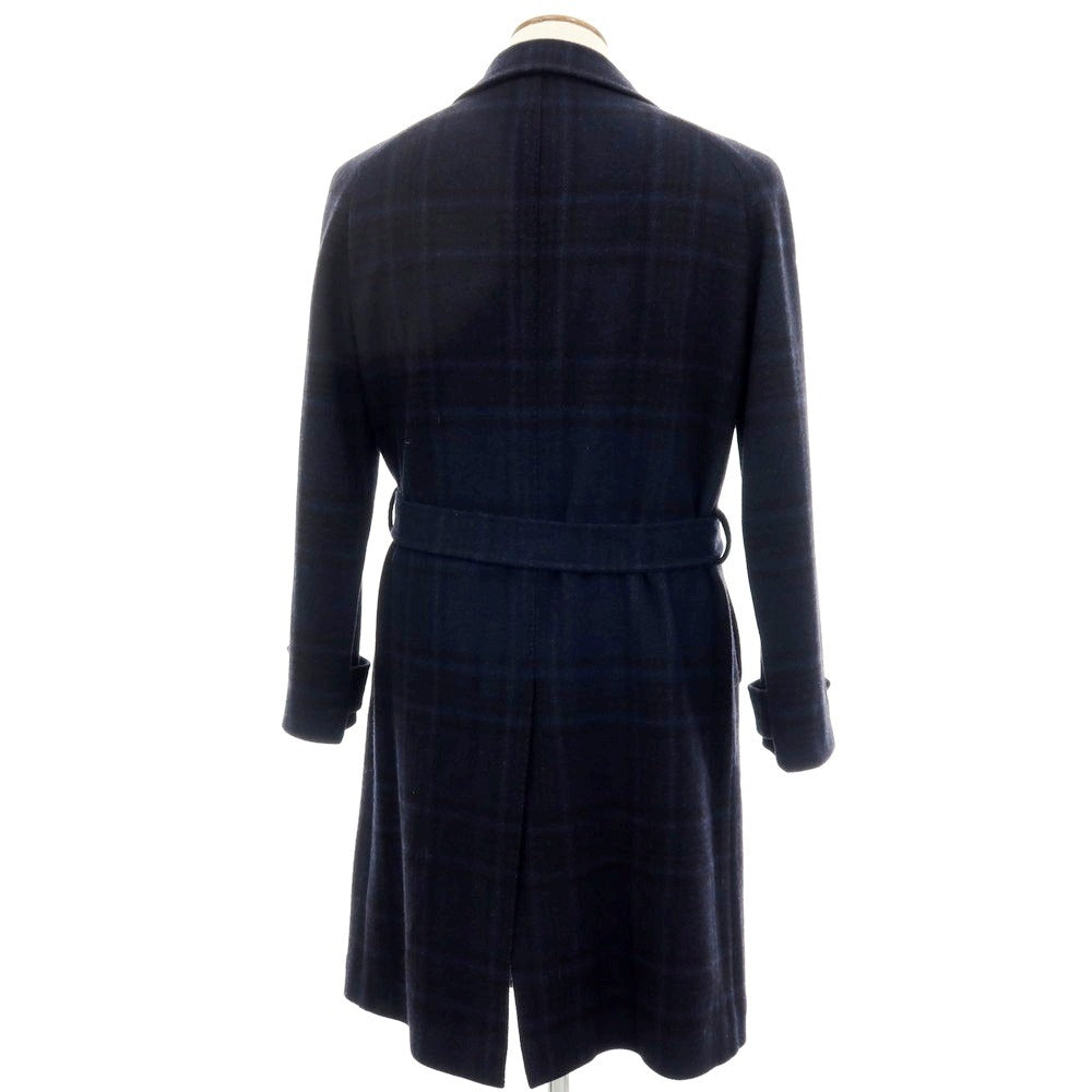 【中古】スティレ ラティーノ STILE LATINO ウールカシミヤ チェック ステンカラーコート ブラックxネイビー【 46 】【 状態ランクB 】【 メンズ 】