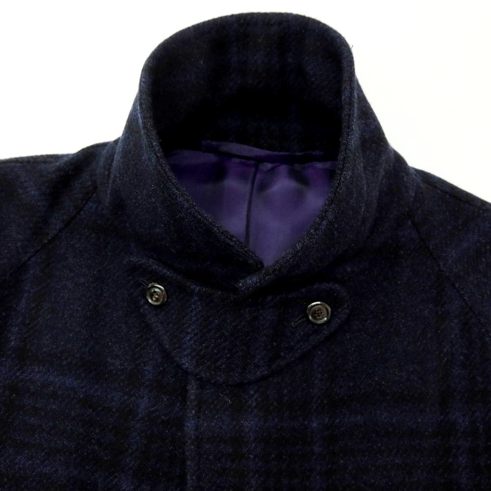 【中古】スティレ ラティーノ STILE LATINO ウールカシミヤ チェック ステンカラーコート ブラックxネイビー【 46 】【 状態ランクB 】【 メンズ 】