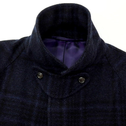 【中古】スティレ ラティーノ STILE LATINO ウールカシミヤ チェック ステンカラーコート ブラックxネイビー【 46 】【 状態ランクB 】【 メンズ 】