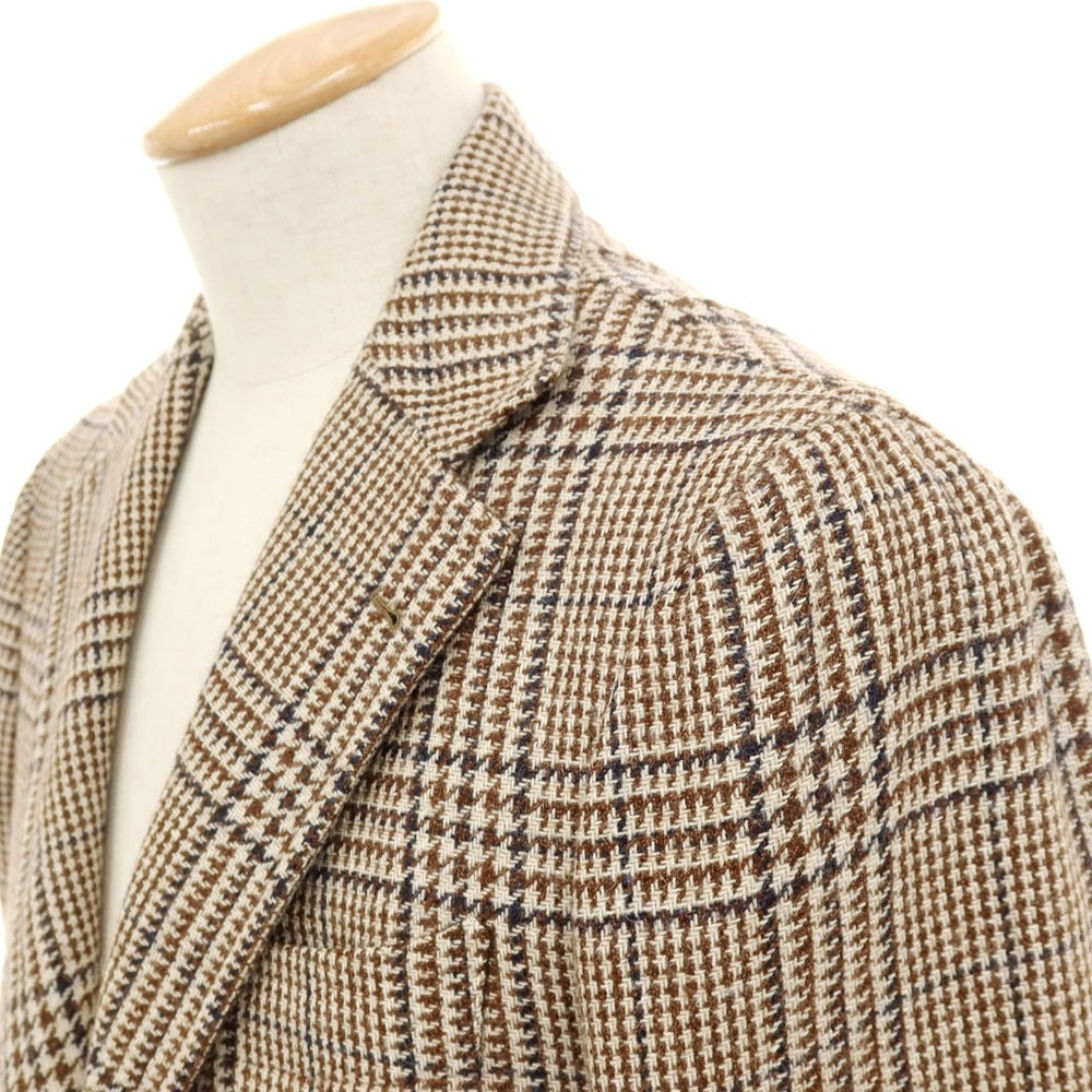 【中古】アルフォンソ シリカ Alfonso Sirica ウールアルパカ チェック テーラードジャケット ブラウンxオフホワイト×ネイビー【サイズ44】【 状態ランクB 】【 メンズ 】