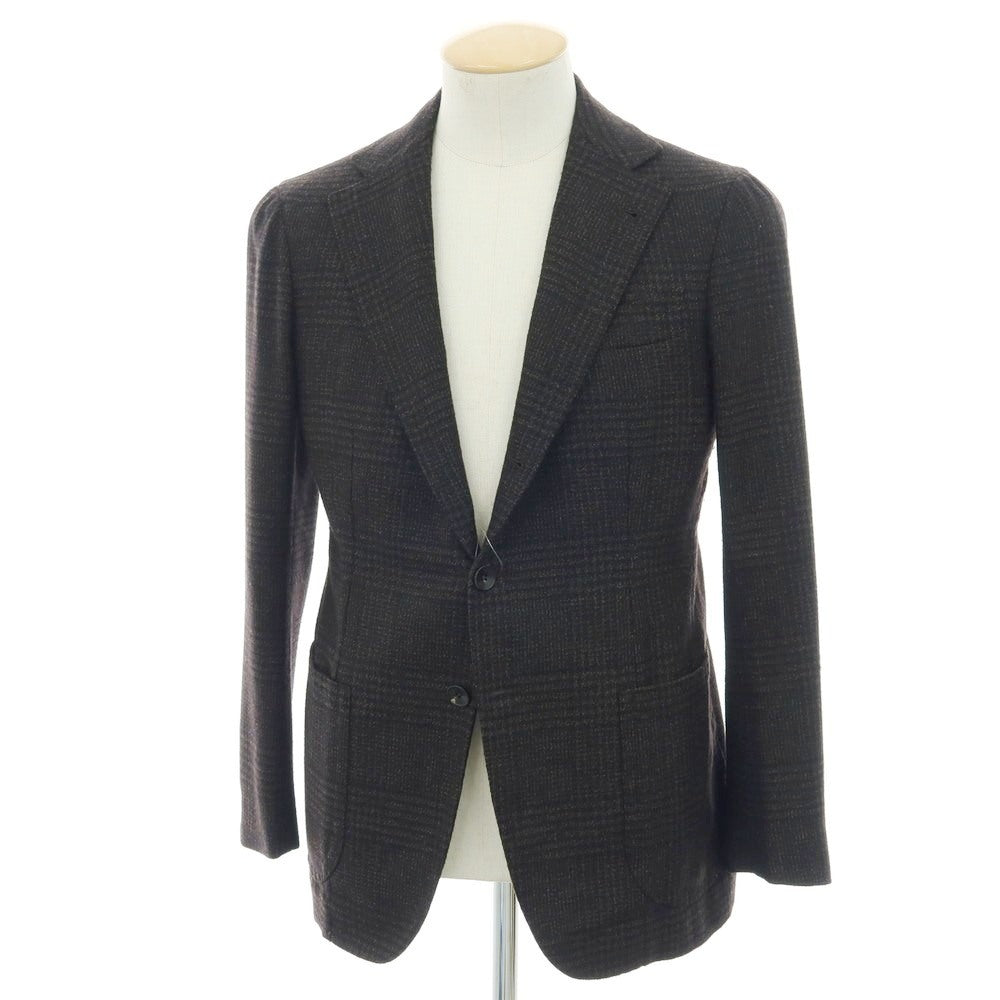 【中古】アルフォンソ シリカ Alfonso Sirica ウール グレンチェック 3B テーラードジャケット ダークブラウンxブラック【 表記なし（S位） 】【 状態ランクC 】【 メンズ 】