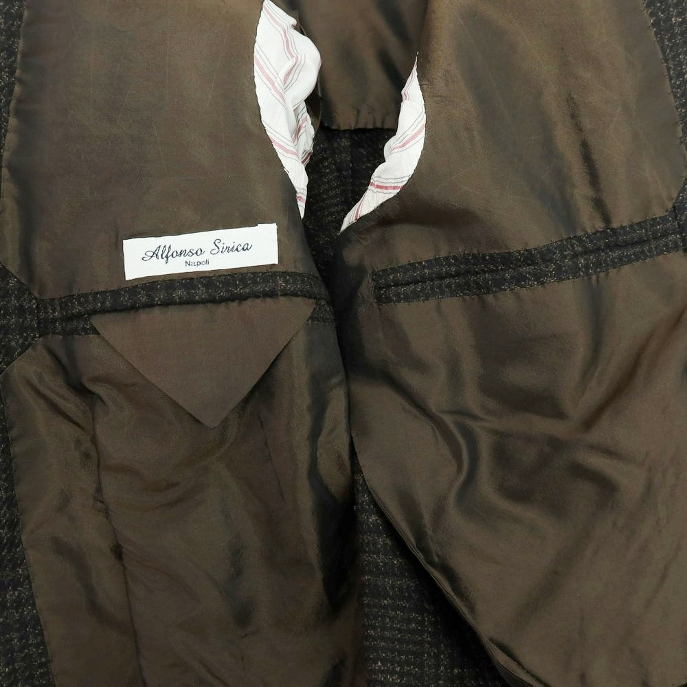 【中古】アルフォンソ シリカ Alfonso Sirica ウール グレンチェック 3B テーラードジャケット ダークブラウンxブラック【 サイズ表記なし（S位） 】【 状態ランクC 】【 メンズ 】 [APD]