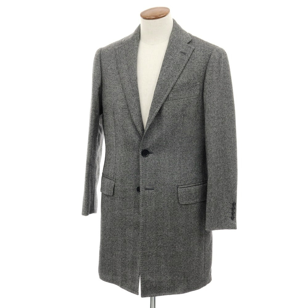 【中古】リングヂャケット RING JACKET ヘリンボーン織ウールカシミヤ チェスターフィールドコート ブラックxホワイト【 48 】【 状態ランクB 】【 メンズ 】