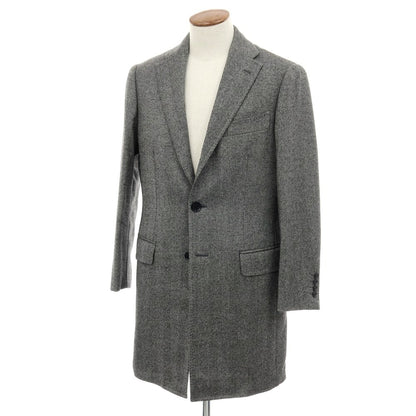 【中古】リングヂャケット RING JACKET ヘリンボーン織ウールカシミヤ チェスターフィールドコート ブラックxホワイト【 48 】【 状態ランクB 】【 メンズ 】