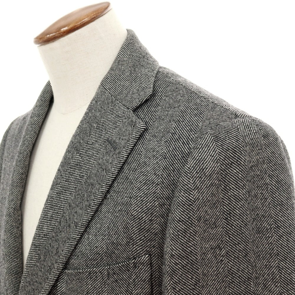 【中古】リングヂャケット RING JACKET ヘリンボーン織ウールカシミヤ チェスターフィールドコート ブラックxホワイト【サイズ48】【 状態ランクB 】【 メンズ 】[BPD]