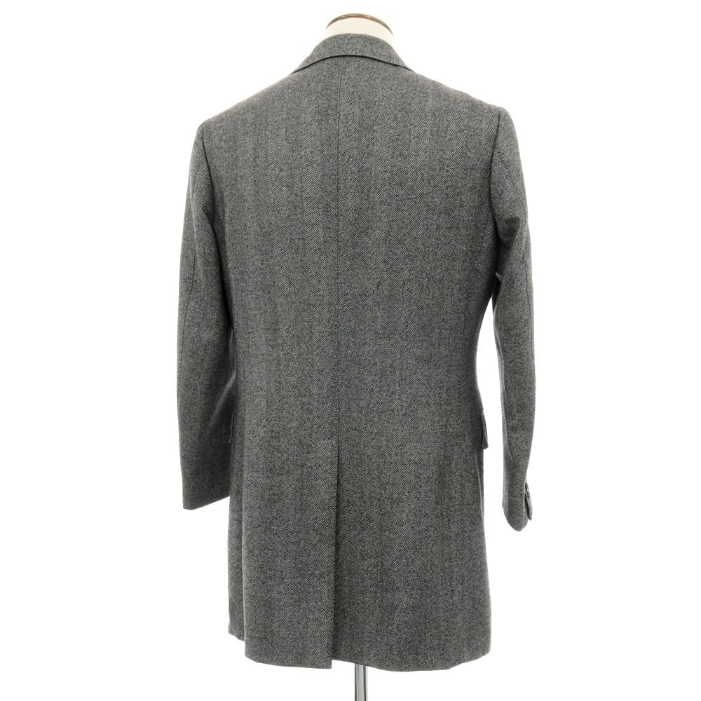 【中古】リングヂャケット RING JACKET ヘリンボーン織ウールカシミヤ チェスターフィールドコート ブラックxホワイト【 48 】【 状態ランクB 】【 メンズ 】