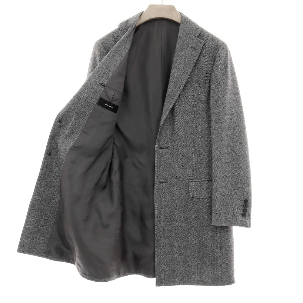 【中古】リングヂャケット RING JACKET ヘリンボーン織ウールカシミヤ チェスターフィールドコート ブラックxホワイト【サイズ48】【 状態ランクB 】【 メンズ 】[BPD]