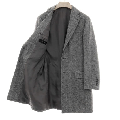 【中古】リングヂャケット RING JACKET ヘリンボーン織ウールカシミヤ チェスターフィールドコート ブラックxホワイト【 48 】【 状態ランクB 】【 メンズ 】