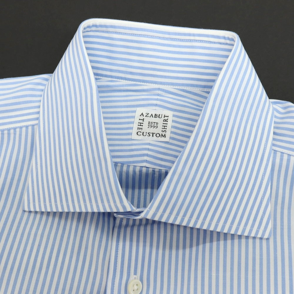 【中古】アザブテーラー azabu tailor コットン ストライプ ドレスシャツ ライトブルーxホワイト【 40 】【 状態ランクB 】【 メンズ 】