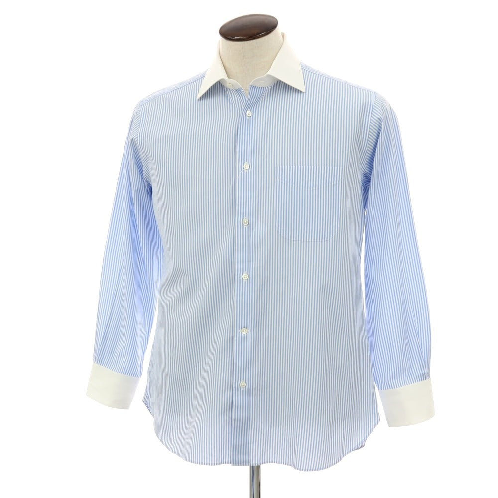 【中古】アザブテーラー azabu tailor コットン ストライプ クレリックシャツ ライトブルーxホワイト【 サイズ41 】【 状態ランクB 】【 メンズ 】 [APD]