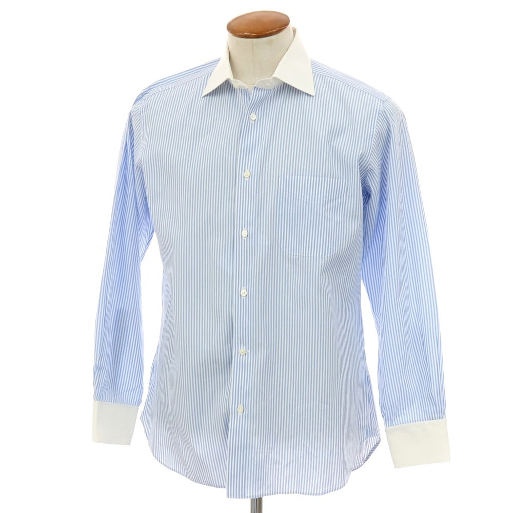 【中古】アザブテーラー azabu tailor コットン ストライプ クレリックシャツ ライトブルーxホワイト【 40 】【 状態ランクB 】【 メンズ 】