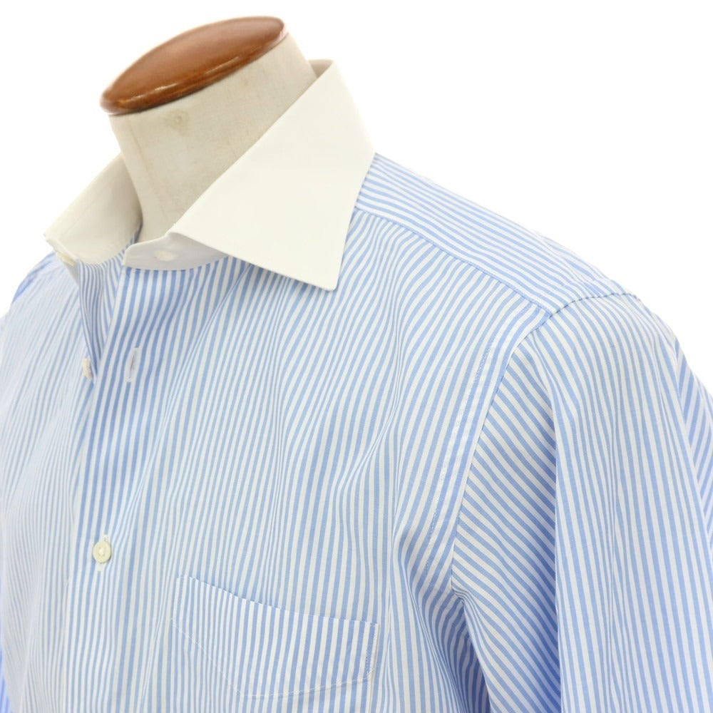 【中古】アザブテーラー azabu tailor コットン ストライプ クレリックシャツ ライトブルーxホワイト【 40 】【 状態ランクB 】【 メンズ 】