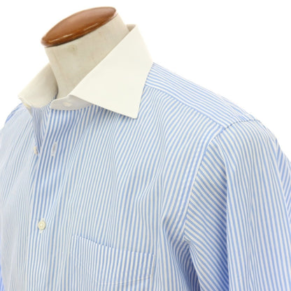 【中古】アザブテーラー azabu tailor コットン ストライプ クレリックシャツ ライトブルーxホワイト【 40 】【 状態ランクB 】【 メンズ 】