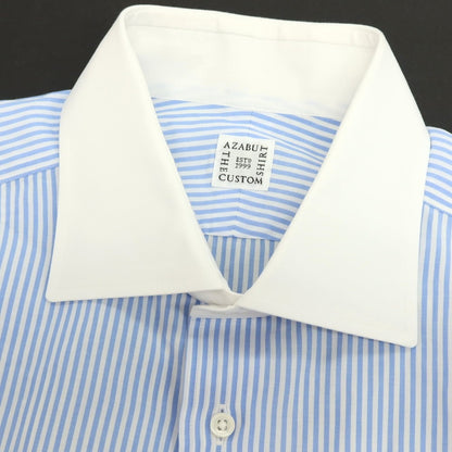 【中古】アザブテーラー azabu tailor コットン ストライプ クレリックシャツ ライトブルーxホワイト【 40 】【 状態ランクB 】【 メンズ 】