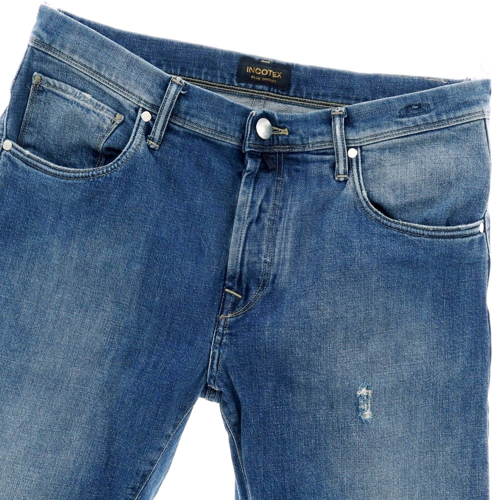 【中古】インコテックス ブルーディヴィジョン INCOTEX BLUE DIVISION ダメージ＆リペア加工 ストレッチ コットン デニムパンツ ジーンズ ブルー【 31 】【 状態ランクB 】【 メンズ 】