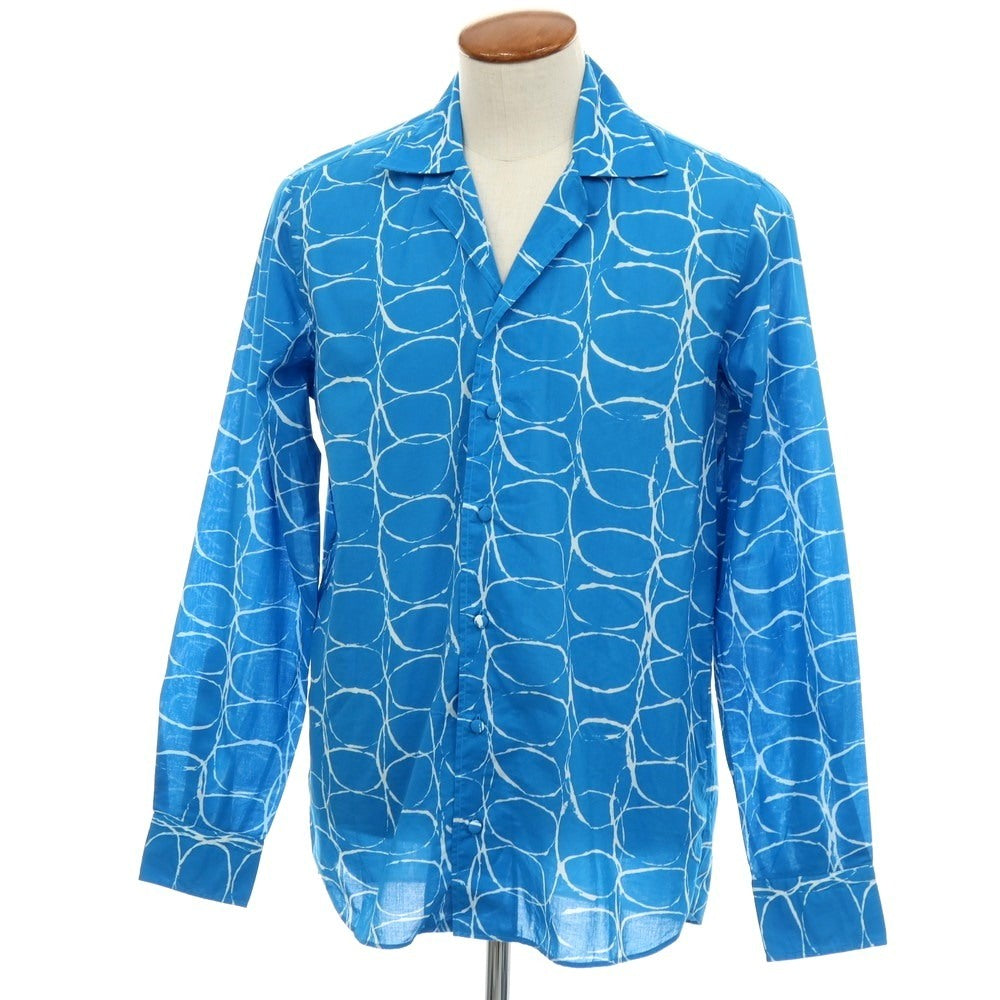 【中古】タリアトーレ TAGLIATORE コットン 総柄 プリント オープンカラー カジュアルシャツ ブルーxホワイト【サイズ40】【 状態ランクB 】【 メンズ 】
