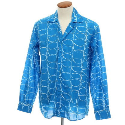 【中古】タリアトーレ TAGLIATORE コットン 総柄 プリント オープンカラー カジュアルシャツ ブルーxホワイト【サイズ40】【 状態ランクB 】【 メンズ 】