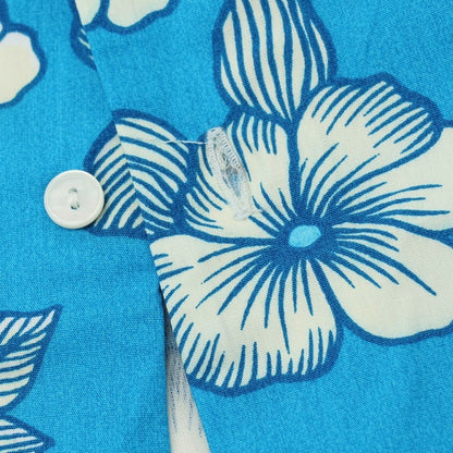 【中古】ヨーン ユーン ユン YOON コットン フラワー プリント オープンカラー 半袖シャツ ブルーxホワイト【サイズ48】【 状態ランクB 】【 メンズ 】