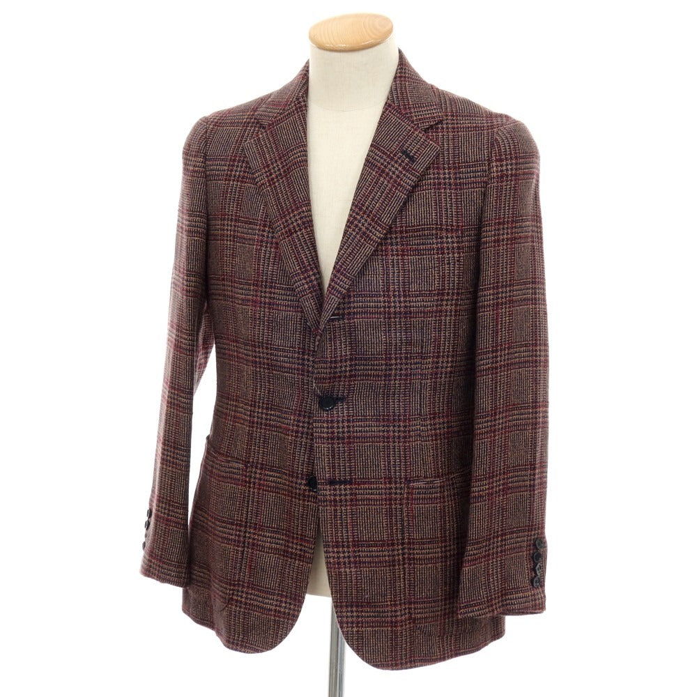 【中古】【未使用】ソブリン SOVEREIGN シルクリネン チェック テーラードジャケット パープルxネイビー【サイズ44】【 状態ランクS 】【 メンズ 】