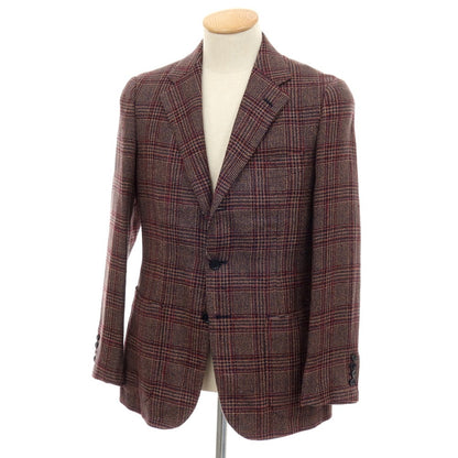 【中古】【未使用】ソブリン SOVEREIGN シルクリネン チェック テーラードジャケット パープルxネイビー【サイズ44】【 状態ランクS 】【 メンズ 】