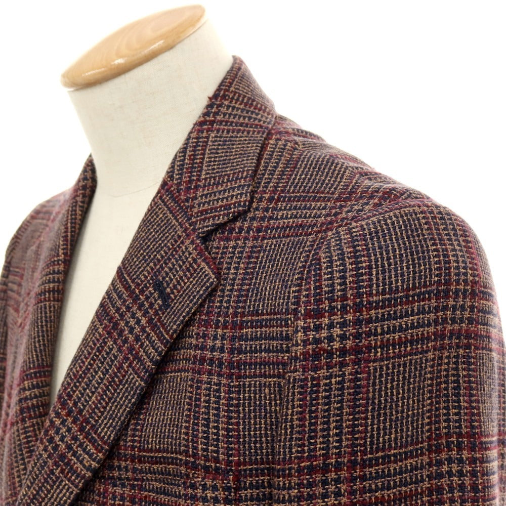 【中古】【未使用】ソブリン SOVEREIGN シルクリネン チェック テーラードジャケット パープルxネイビー【サイズ44】【 状態ランクS 】【 メンズ 】