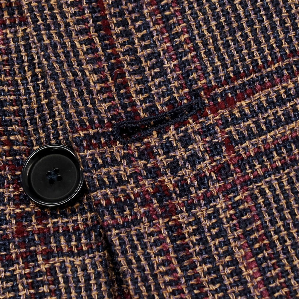 【中古】【未使用】ソブリン SOVEREIGN シルクリネン チェック テーラードジャケット パープルxネイビー【サイズ44】【 状態ランクS 】【 メンズ 】