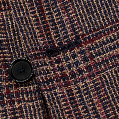 【中古】【未使用】ソブリン SOVEREIGN シルクリネン チェック テーラードジャケット パープルxネイビー【サイズ44】【 状態ランクS 】【 メンズ 】