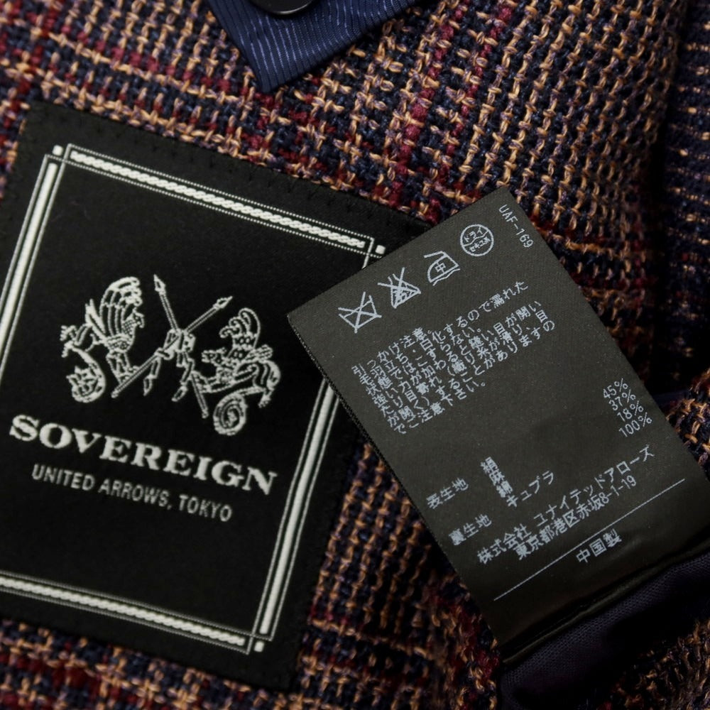 【中古】【未使用】ソブリン SOVEREIGN シルクリネン チェック テーラードジャケット パープルxネイビー【サイズ44】【 状態ランクS 】【 メンズ 】