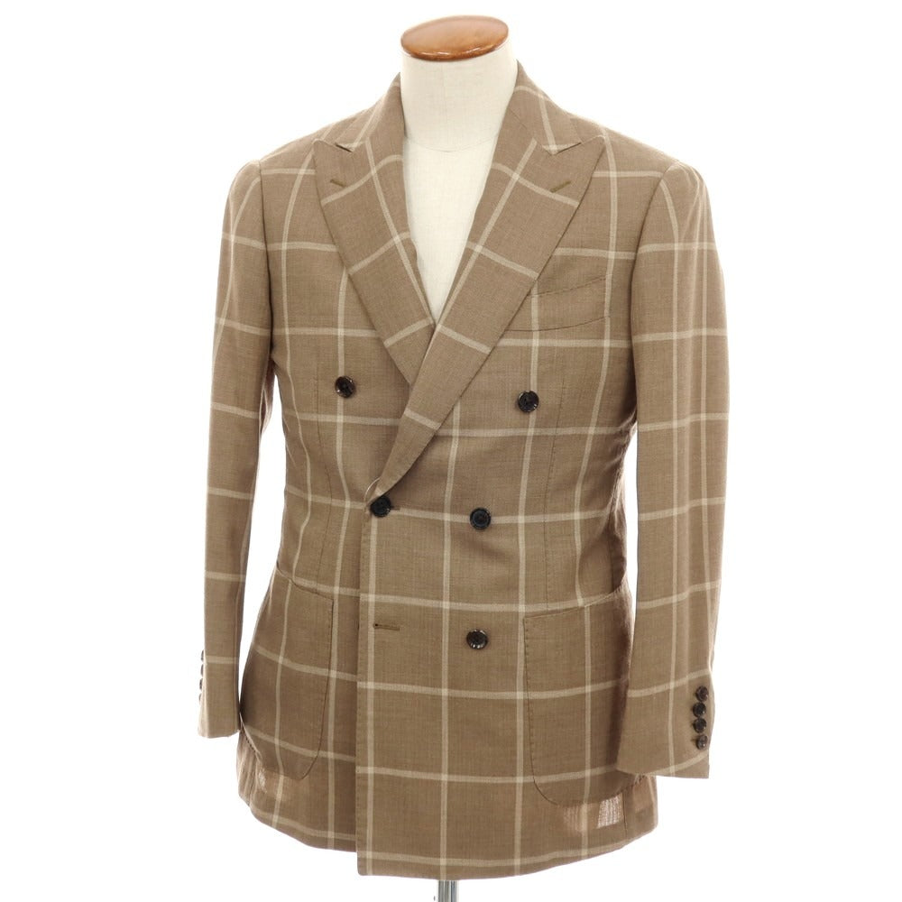 【中古】ブリッラ ペル イル グスト Brilla per il gusto ウール チェック ダブル テーラードジャケット トープ【サイズ46】【 状態ランクA 】【 メンズ 】