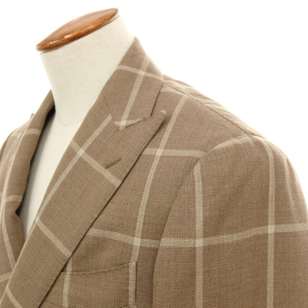 【中古】ブリッラ ペル イル グスト Brilla per il gusto ウール チェック ダブル テーラードジャケット トープ【サイズ46】【 状態ランクA 】【 メンズ 】