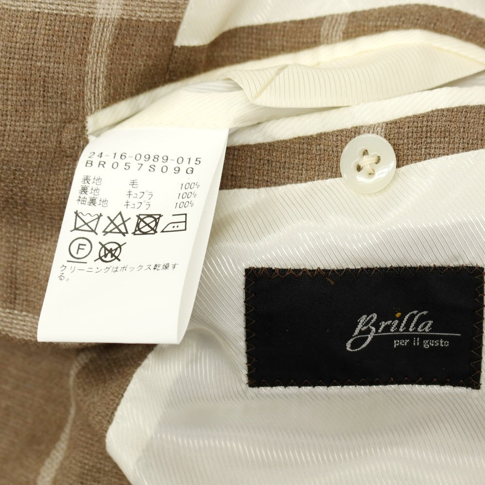 【中古】ブリッラ ペル イル グスト Brilla per il gusto ウール チェック ダブル テーラードジャケット トープ【 46 】【 状態ランクA 】【 メンズ 】 []
