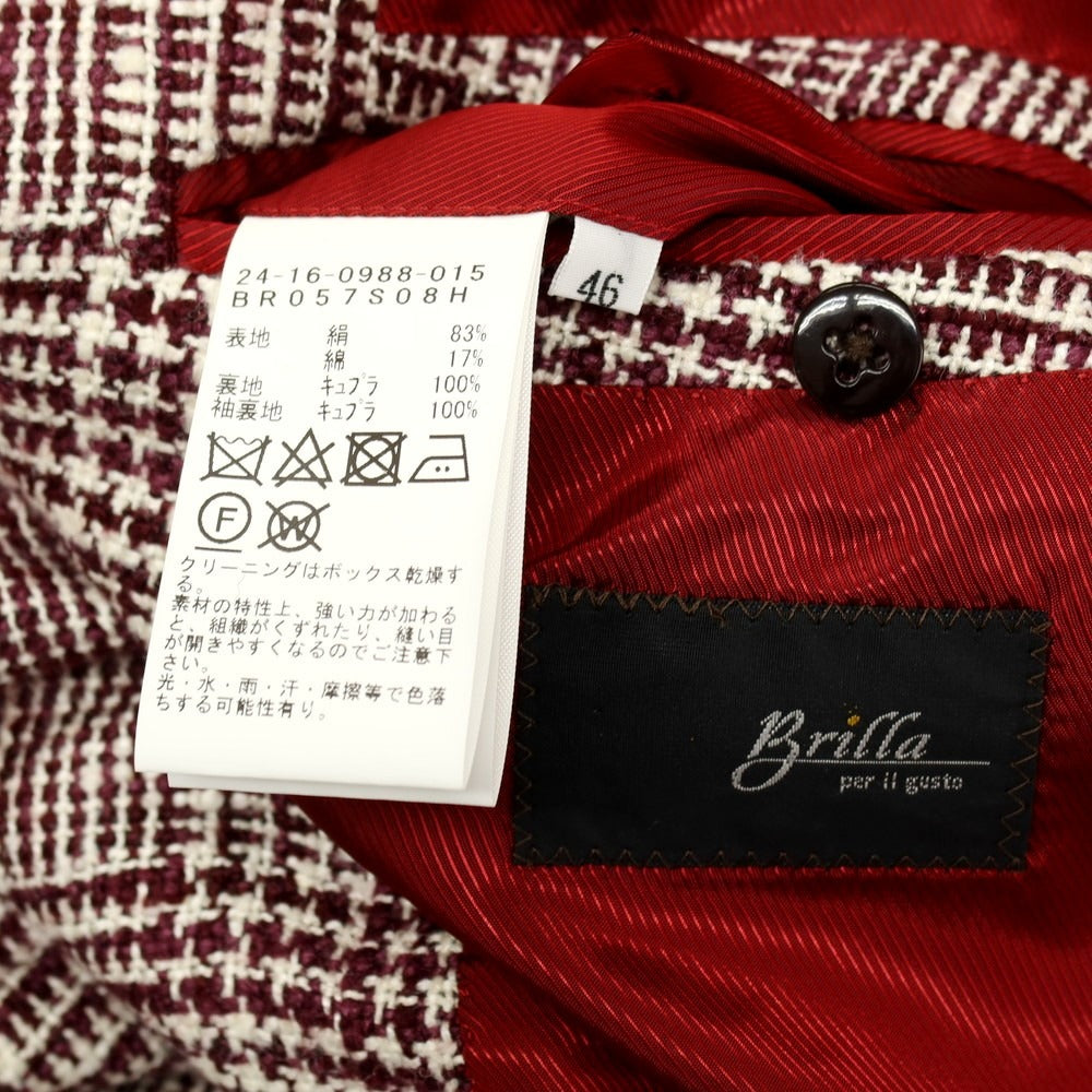 【中古】【未使用】ブリッラ ペル イル グスト Brilla per il gusto シルクコットン チェック ダブル テーラードジャケット ワインレッドxホワイト【 46 】【 状態ランクS 】【 メンズ 】 []