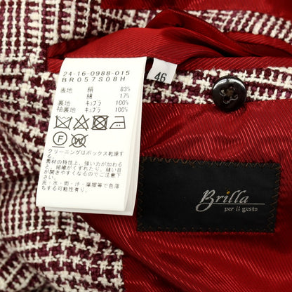 【中古】【未使用】ブリッラ ペル イル グスト Brilla per il gusto シルクコットン チェック ダブル テーラードジャケット ワインレッドxホワイト【 46 】【 状態ランクS 】【 メンズ 】 []