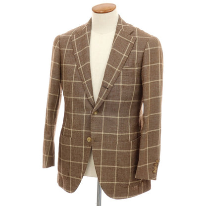 【中古】ブリッラ ペル イル グスト Brilla per il gusto ウールシルクリネン チェック テーラードジャケット ブラウンxベージュ【サイズ46】【 状態ランクC 】【 メンズ 】
