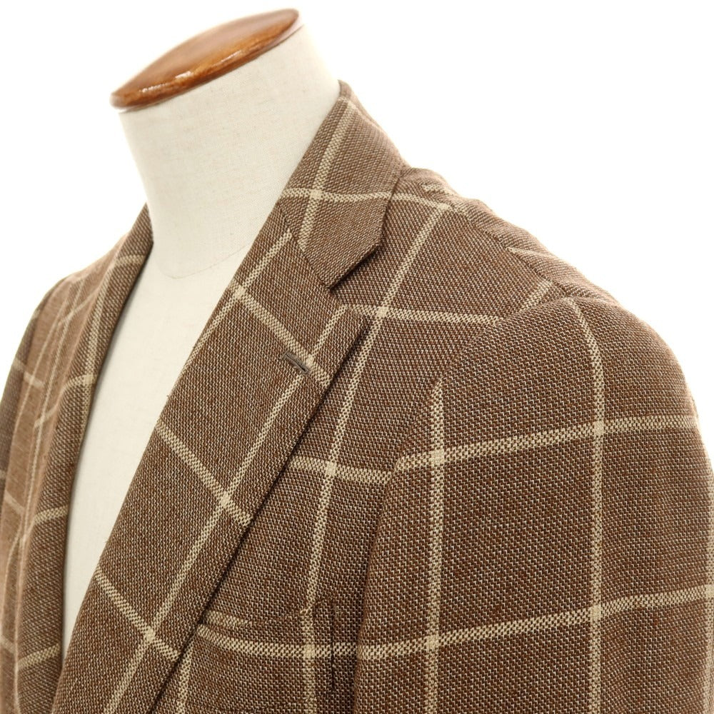 【中古】ブリッラ ペル イル グスト Brilla per il gusto ウールシルクリネン チェック テーラードジャケット ブラウンxベージュ【サイズ46】【 状態ランクC 】【 メンズ 】