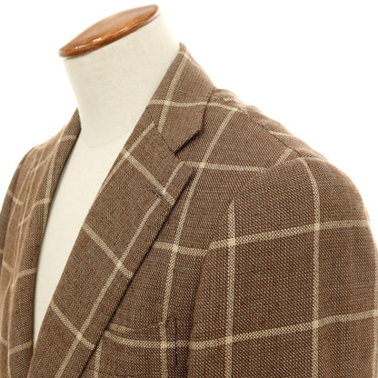 【中古】ブリッラ ペル イル グスト Brilla per il gusto ウールシルクリネン チェック テーラードジャケット ブラウンxベージュ【サイズ46】【 状態ランクC 】【 メンズ 】